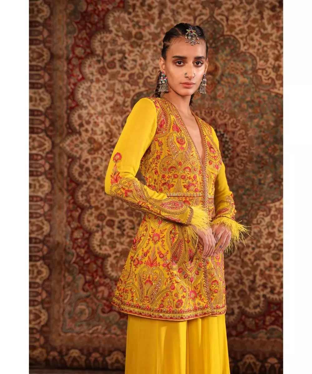 ADITI GUPTA - Mustard Jamawaar Kurta Sharara Set